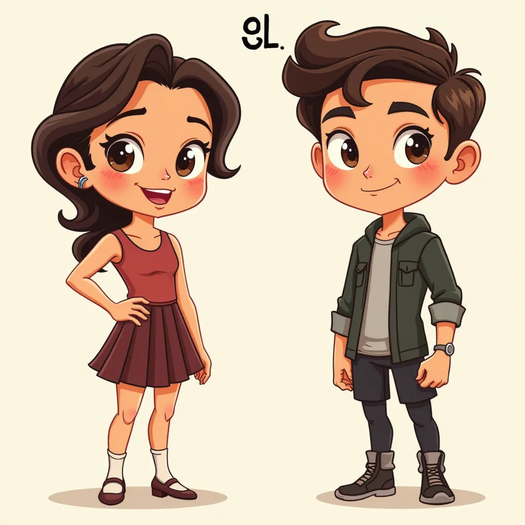 Utilizing the provided image of a female figure as reference, create an equivalent cartoon image of a boy. Pay close attention to features like hair, facial expressions, attire and body shape in order to accurately convert the attributes of the original female figure into a male counterpart while still maintaining a clear resemblance between the two images. Remember to retain the cartoon style in the resulting boy image for consistency. in the style of TOK a trtcrd tarot style