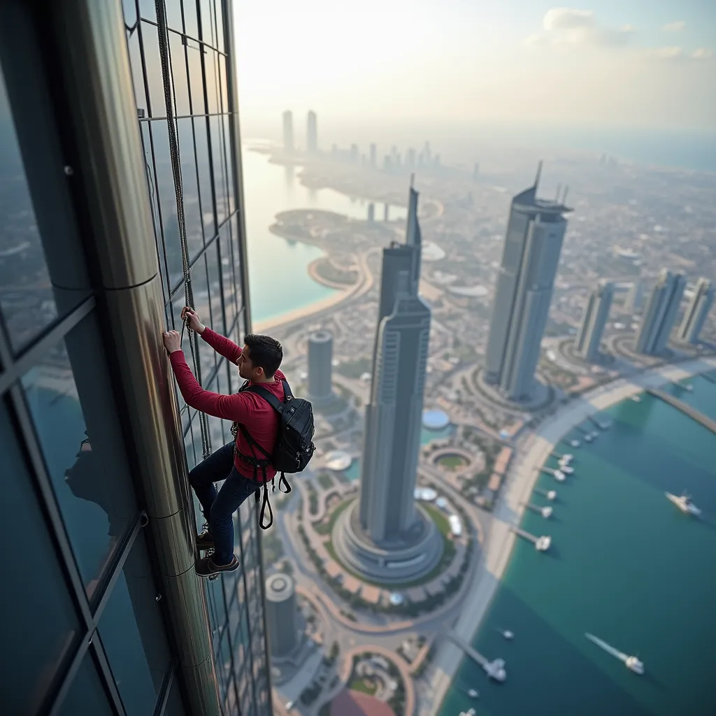 a man climbing burj khalifa