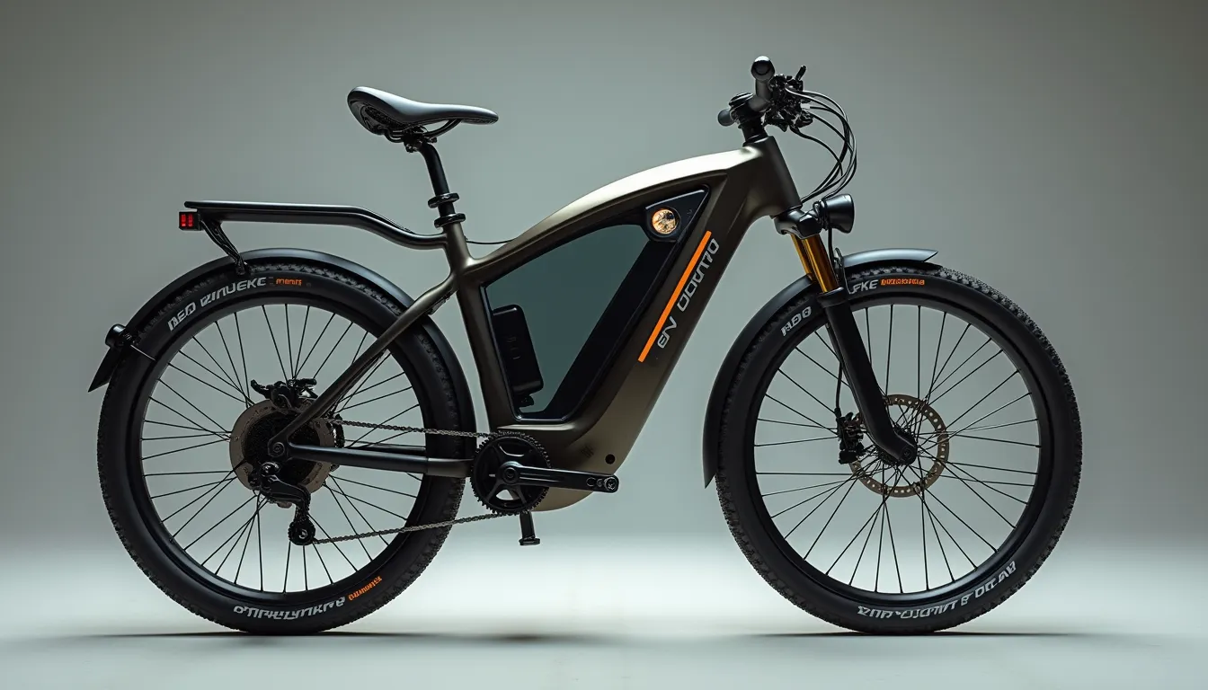 Design an advanced and eco-friendly bicycle imbued with innovative technology and features. This bicycle should feature a sleek, lightweight frame made from high-quality materials offering both durability and flexibility, allowing for high-speed, easy maneuvering. It should be equipped with dynamic shock-absorbing features to minimize turbulence while providing an exceptional riding experience across various terrains and weather conditions.

For advanced utility, the bike should include a smart navigation system to provide real-time location updates, speed monitoring, and distance tracking. Implement an electronic gear shifting system for seamless and effortless transitions between speeds. Moreover, the bike should have a specially-designed comfortable seat and adjustable handlebars to cater to riders of different heights and riding preferences.

The bicycle design should push the envelope of environmental responsibility as well. Consider incorporating a self-powered lighting system and possibly an electrical assist for uphill rides, powered by a solar battery recharging system making it energy-efficient and sustainable. Prioritize safety with a reliable braking system and an audible warning device, like a horn or bell, to alert pedestrians or other cyclists. 

The final bicycle design should blend functionality, style, comfort, and safety, providing a unique and enhanced riding experience. Make sure that the design is not only very stylish and modern but also complies with all the necessary safety regulations and standards.