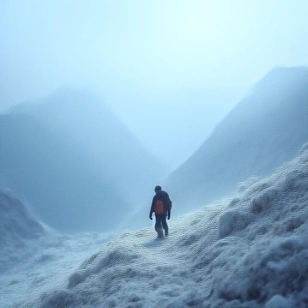 A lone adventurer, determined and focused, is scaling the challenging terrains surrounding Kedarnath Dham in the enchanted Himalayan ranges of Northern India. Engulfed by towering, snow-kissed peaks and vast expanses of untouched nature, he is on an intrepid journey to reach this revered Hindu temple, a site that is a vital part of the Chota Char Dham pilgrimage circuit. During his climb, he encounter a vivid spectrum of flora and fauna, which captivates him with its pure and untouched beauty. Despite the obstacles which include both perilous pathways and unpredictable weather, his steely resolve fuels his adventurous spirit, pushing him beyond his physical boundaries to the ultimate destination in his spiritual quest.