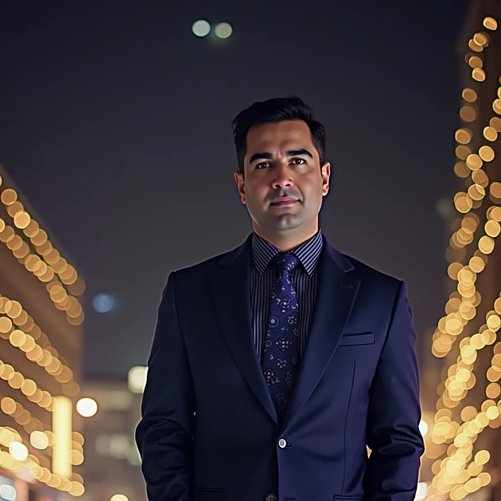 Using the provided image of a face, please generate an image of a professional businessman. Consider enhancing the overall suave by adding a suit and tie. Effectively integrate these elements whilst maintaining the realistic look of the image. The desired output should visually communicate the distinct persona of a corporate business individual, projecting seriousness, elegance, and sophistication which are usually associated with an experienced corporate professional. Please ensure the authenticity and quality of the image enhancement is top-notch to capture the essence of a professional businessman.but please use the face of image