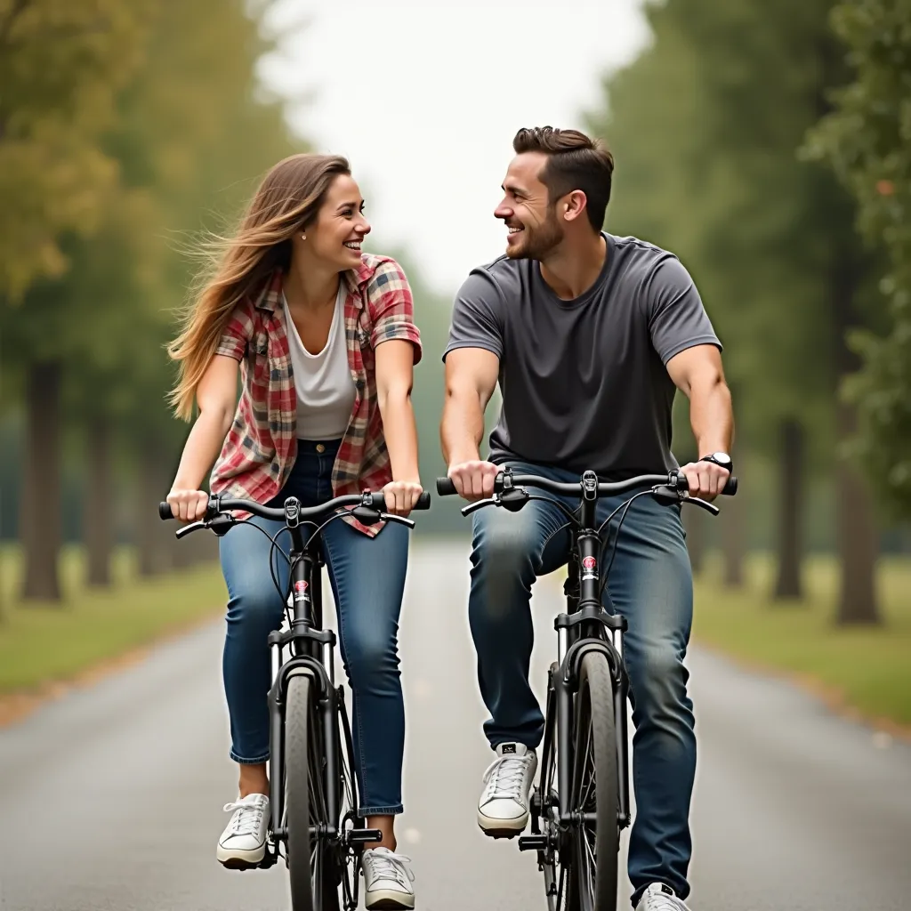 a man riding a bicycle with her cute girlfriend