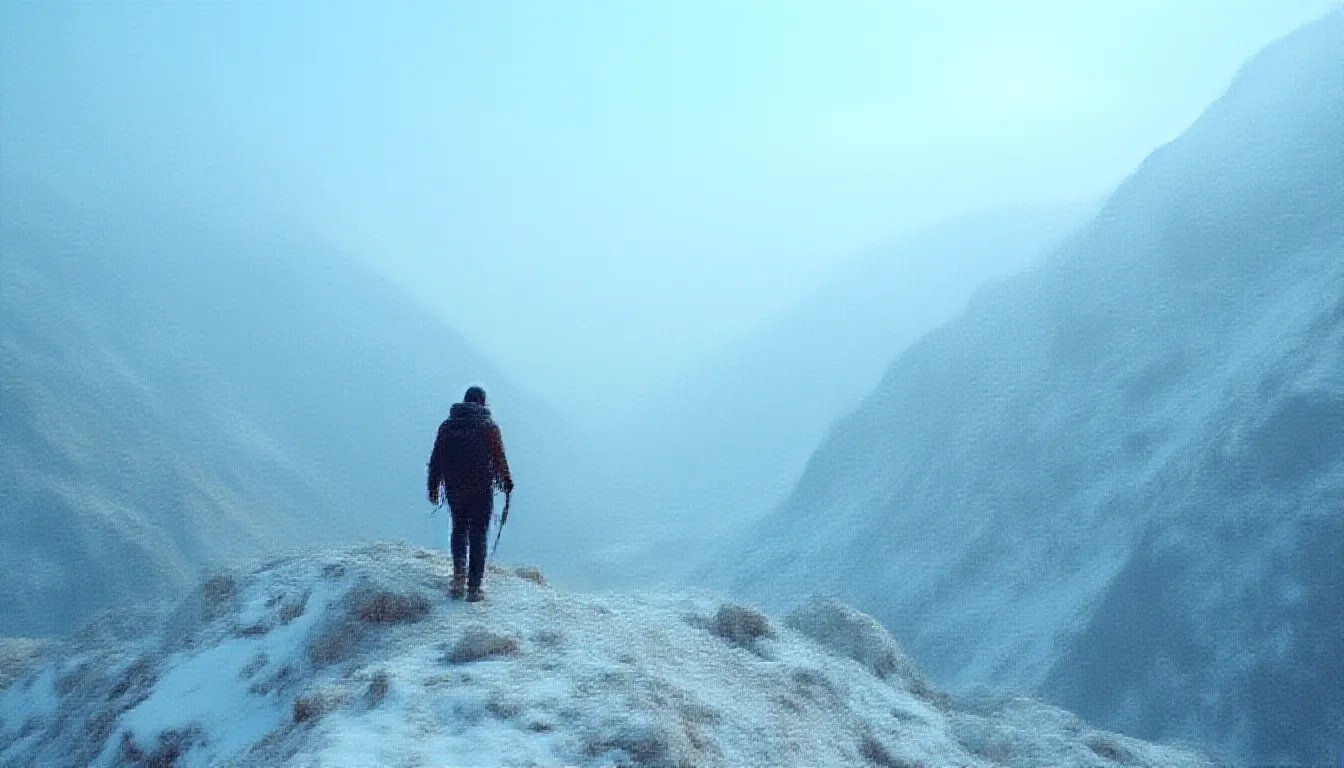 A lone adventurer, determined and focused, is scaling the challenging terrains surrounding Kedarnath Dham in the enchanted Himalayan ranges of Northern India. Engulfed by towering, snow-kissed peaks and vast expanses of untouched nature, he is on an intrepid journey to reach this revered Hindu temple, a site that is a vital part of the Chota Char Dham pilgrimage circuit. During his climb, he encounter a vivid spectrum of flora and fauna, which captivates him with its pure and untouched beauty. Despite the obstacles which include both perilous pathways and unpredictable weather, his steely resolve fuels his adventurous spirit, pushing him beyond his physical boundaries to the ultimate destination in his spiritual quest.