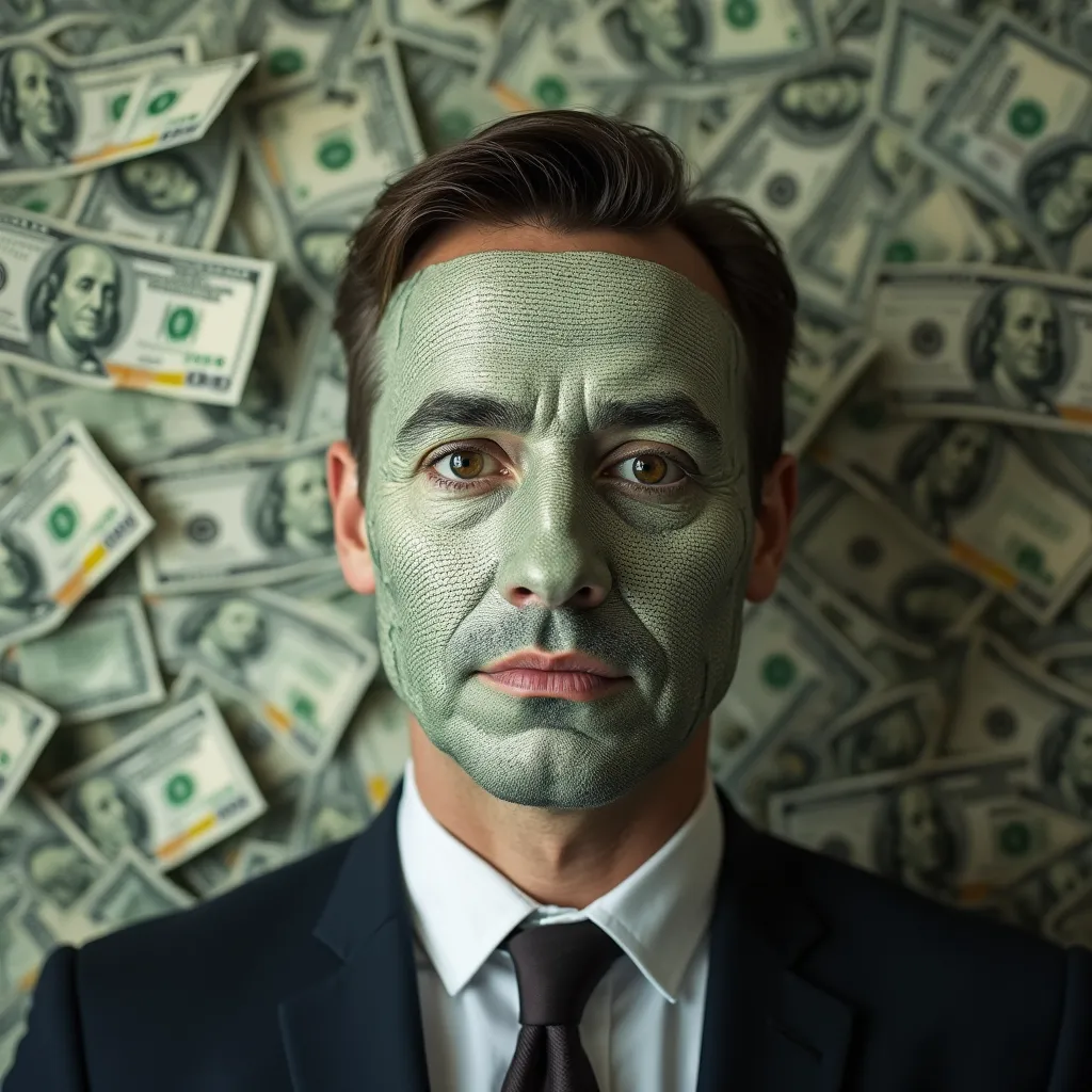 A man with a face made of money