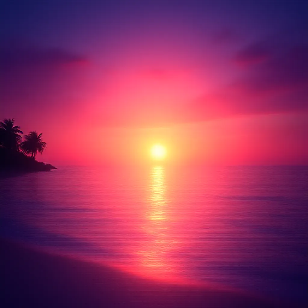 As the day slowly fades into the realm of dusk, you find yourself at the edge of a spectacular onslaught of nature's beauty - a beach sunset. The sky above, a wide canvas, paints a vibrant mix of hues - serene shades of pinks, purples, and oranges that stretch out as far as the eye can see. Below, the tranquil ocean graciously mirrors the enchanting panorama, gently serenading the setting sun to sleep. The lonely kite flying above, silhouetted against the multicolored backdrop, adds a delightful touch of whimsy. The heavenly golden orb of light is on a steady downward trajectory towards the ocean's edge, its radiant beams dancing across the rippling waves and drawing a shimmering path that seemingly leads to the heart of the sun itself. The cool, salty breeze rustles through the nearby palm trees, amplifying the soothing soundtrack of the rhythmic waves. As twilight descends, it weaves a captivating spell of tranquility, making the witnessing of this beach sunset, a timeless, unforgettable spectacle.